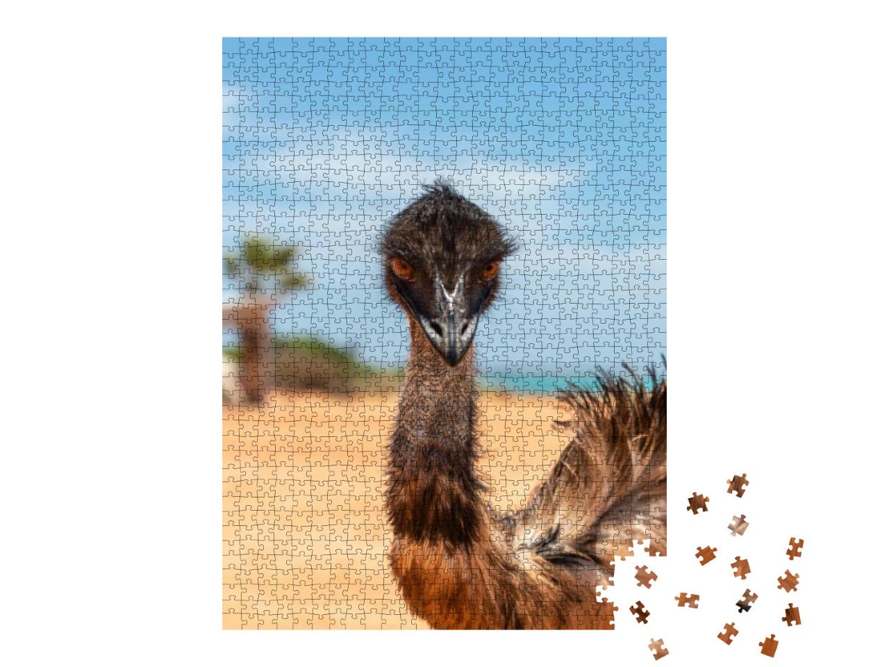 Puzzle 1000 Teile „Emu-Familie im Busch an der Haifischbucht, Francois-Peron-Nationalpark“