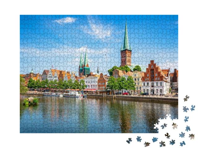 Puzzle 1000 Teile „Panoramablick auf die historische Skyline der Hansestadt Lübeck“