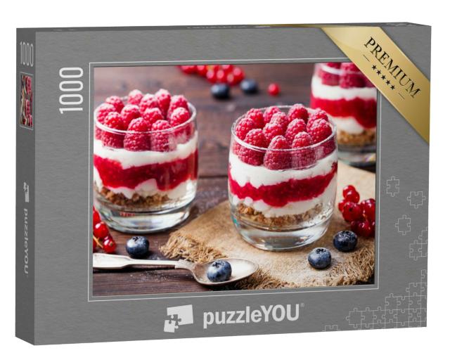 Puzzle 1000 Teile „Himbeer-Dessert, Käsekuchen“