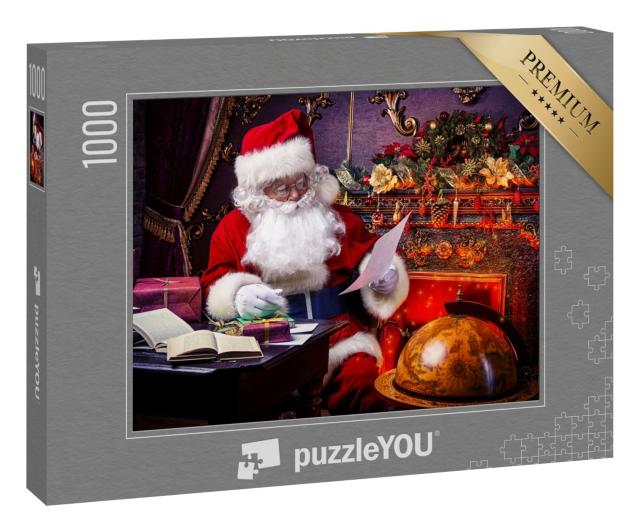 Puzzle 1000 Teile „Der Weihnachtsmann beim Lesen seiner Post“