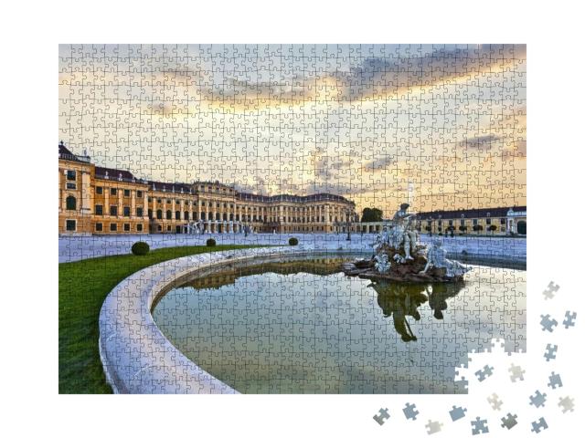 Puzzle 1000 Teile „Front des Schlosses Schönbrunn in Wien bei Sonnenuntergang“