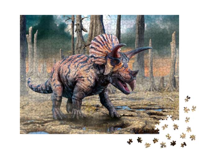 Puzzle 1000 Teile „Triceratops aus der Kreidezeit, 3D-Illustration“