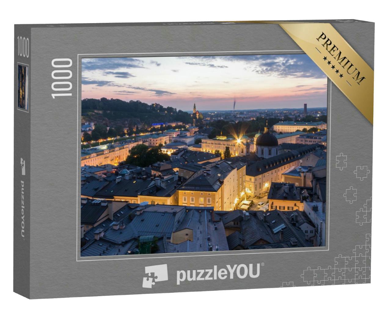 Puzzle 1000 Teile „Skyline der Stadt Salzburg, Luftaufnahme des Mozart-Wohnhauses, Österreich“