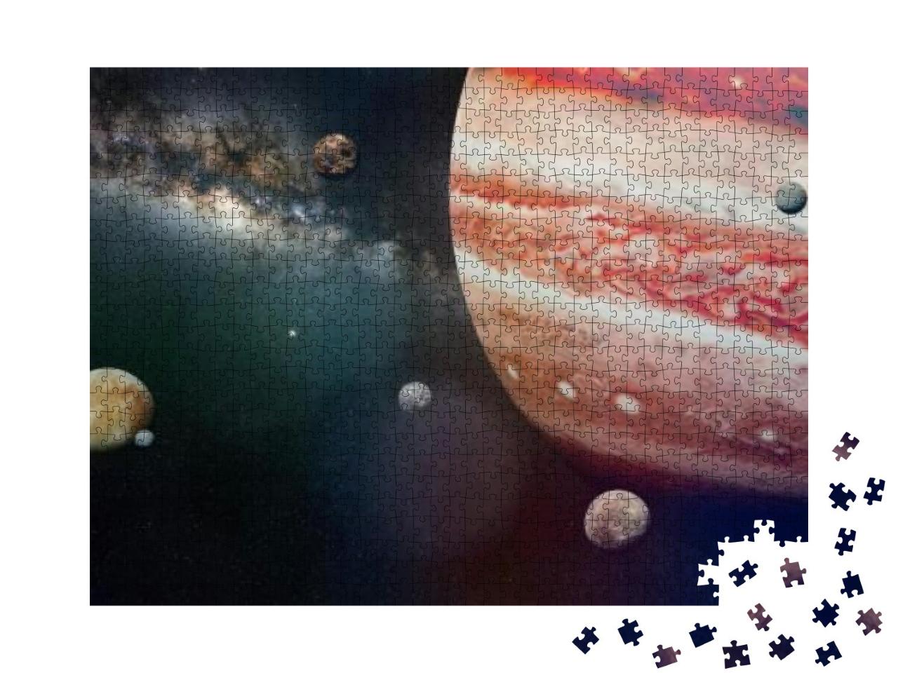 Puzzle 1000 Teile „Planet Jupiter mit einigen der 69 bekannten Monde“
