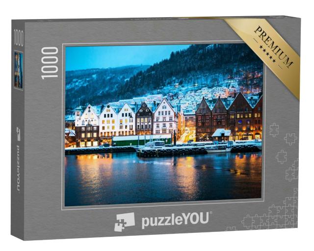 Puzzle 1000 Teile „Pittoresker Stadtteil Brygge in der jnorwegischen Stadt Bergen“