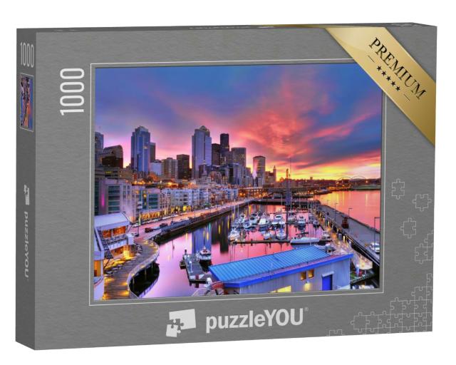 Puzzle 1000 Teile „Morgendämmerung über Pier-66, Seattle, Washington, USA“