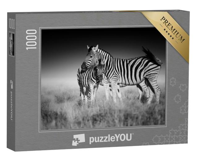 Puzzle 1000 Teile „Mutter und Fohlen: Zebras in der Savanne von Etosha, Namibia“