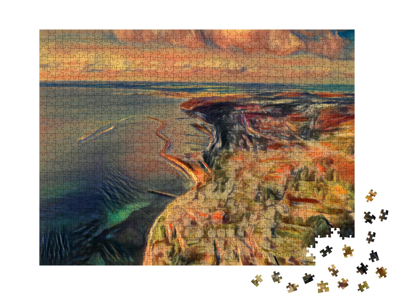 Puzzle 1000 Teile „im Stil von Edvard Munch, Der Schrei - Sassnitz am Nationalpark Jasmund“