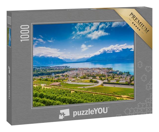 Puzzle 1000 Teile „Schöne Aussicht auf Vevey im Kanton Waadt in der Schweiz“