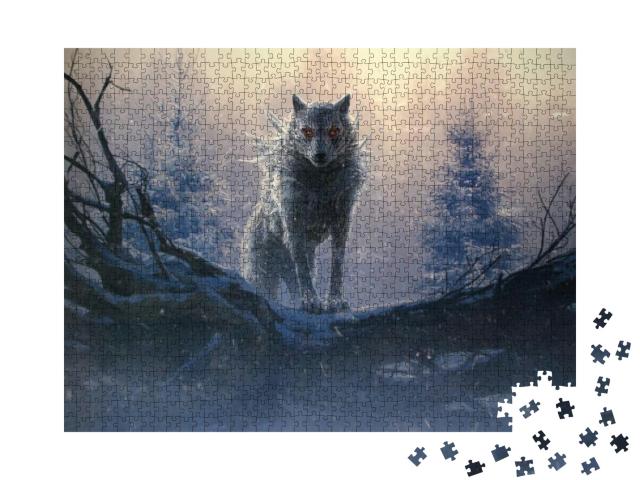 Puzzle 1000 Teile „Illustration: Fenrir, der riesige Eiswolf aus der nordischen Mythologie“