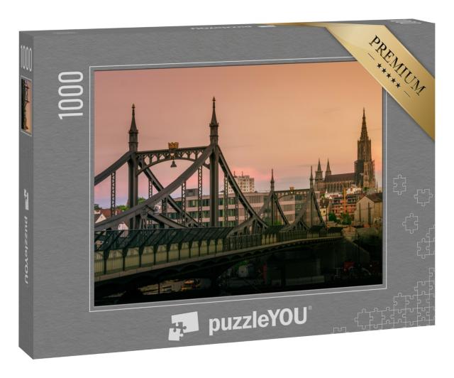 Puzzle 1000 Teile „Die Brücke Neutor und Ulmer Münster im Sonnenuntergang“