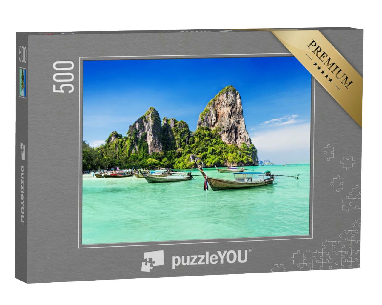 Puzzle 500 Teile „Longtale Boote am Strand in Thailand“