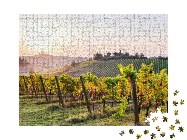 Puzzle 1000 Teile „Weinberge und Landschaft mit San Gimignano Stadt im Hintergrund“