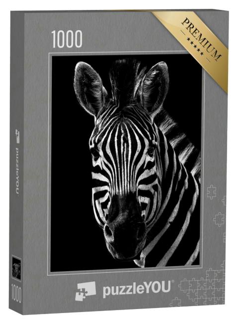 Puzzle 1000 Teile „Portrait eines Zebras, schwarz-weiß“