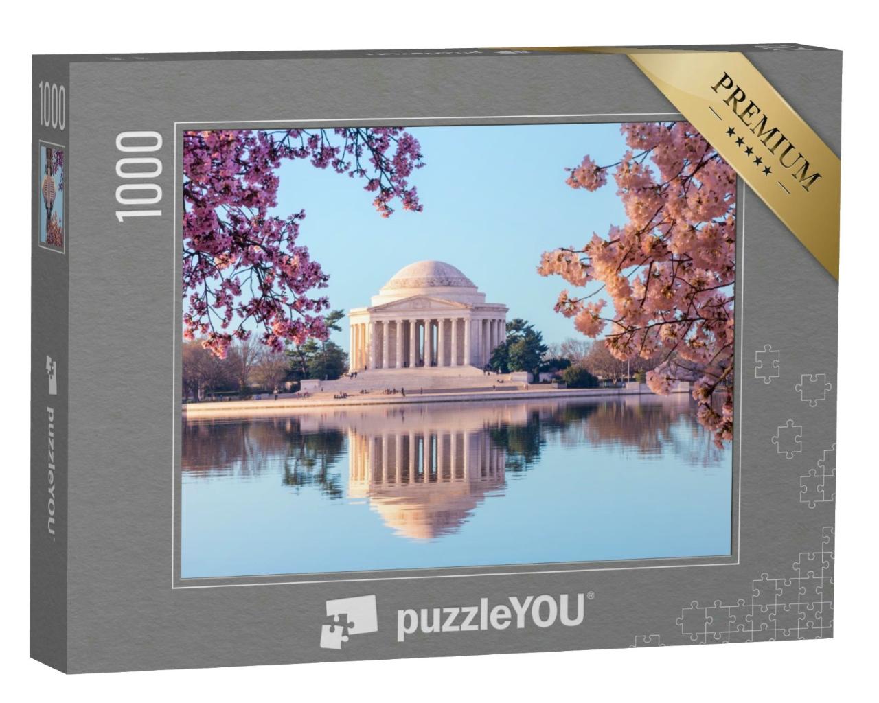 Puzzle 1000 Teile „Jefferson Memorial und Tidal Basin: Kirschblütenfest, USA“