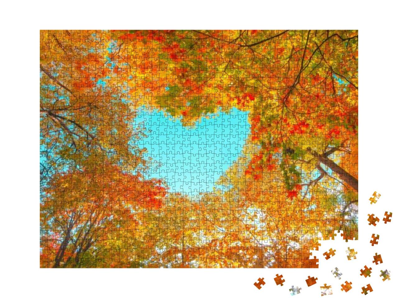 Puzzle 1000 Teile „Herzförmige Lücke zwischen goldenen Baumkronen“