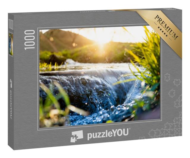 Puzzle 1000 Teile „Plätschernde Quelle, Wasserlauf, Gräser, unscharfer Hintergrund“