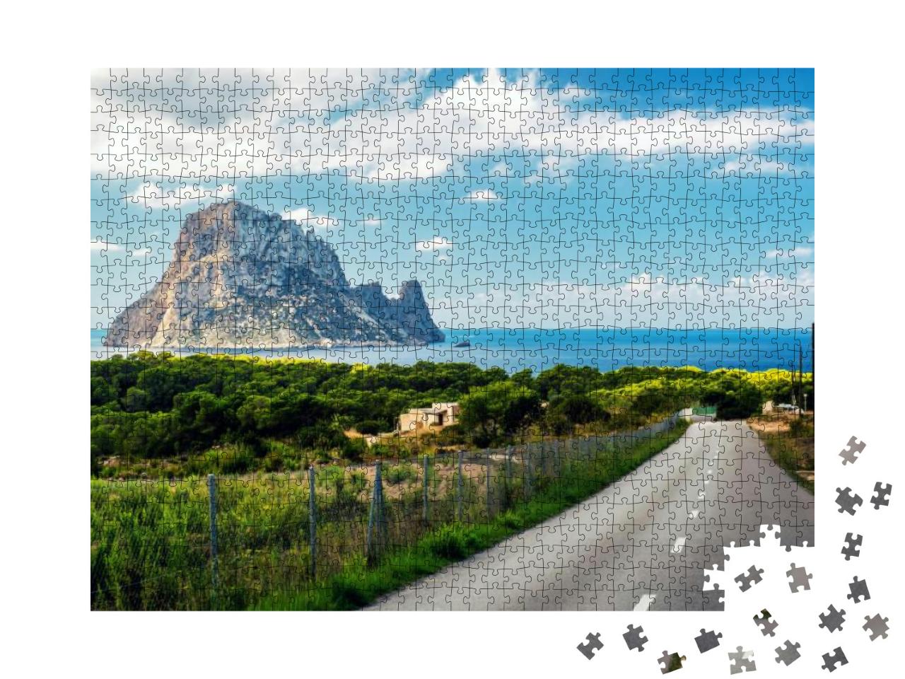 Puzzle 1000 Teile „Straße zum Strand Cala d'Hort mit Aussicht auf Es Vedra. Ibiza“