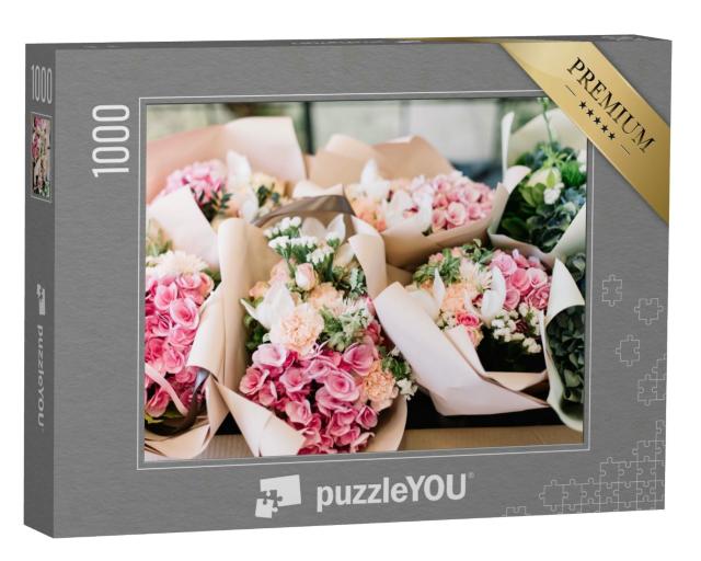 Puzzle 1000 Teile „Blumensträuße im Blumenladen, Hortensie, Pfingstrose, Rose“