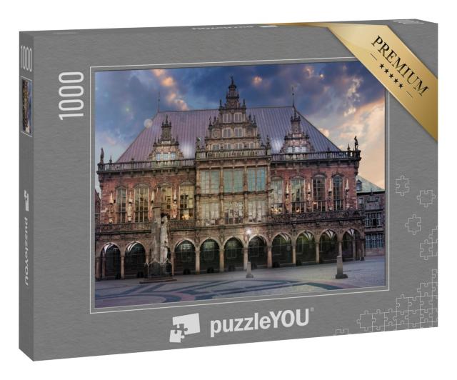 Puzzle 1000 Teile „Der Marktplatz von Bremen in der Dämmerung“