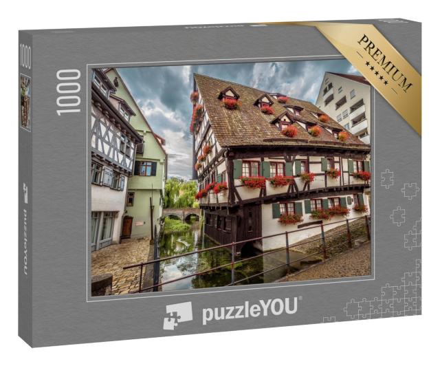 Puzzle 1000 Teile „Schiefes Haus im mittelalterlichen Viertel der Stadt Ulm“