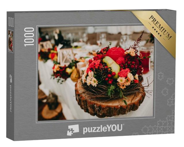 Puzzle 1000 Teile „Tafelaufsatz, Hochzeitsdekoration mit Blumen auf dem Tisch“