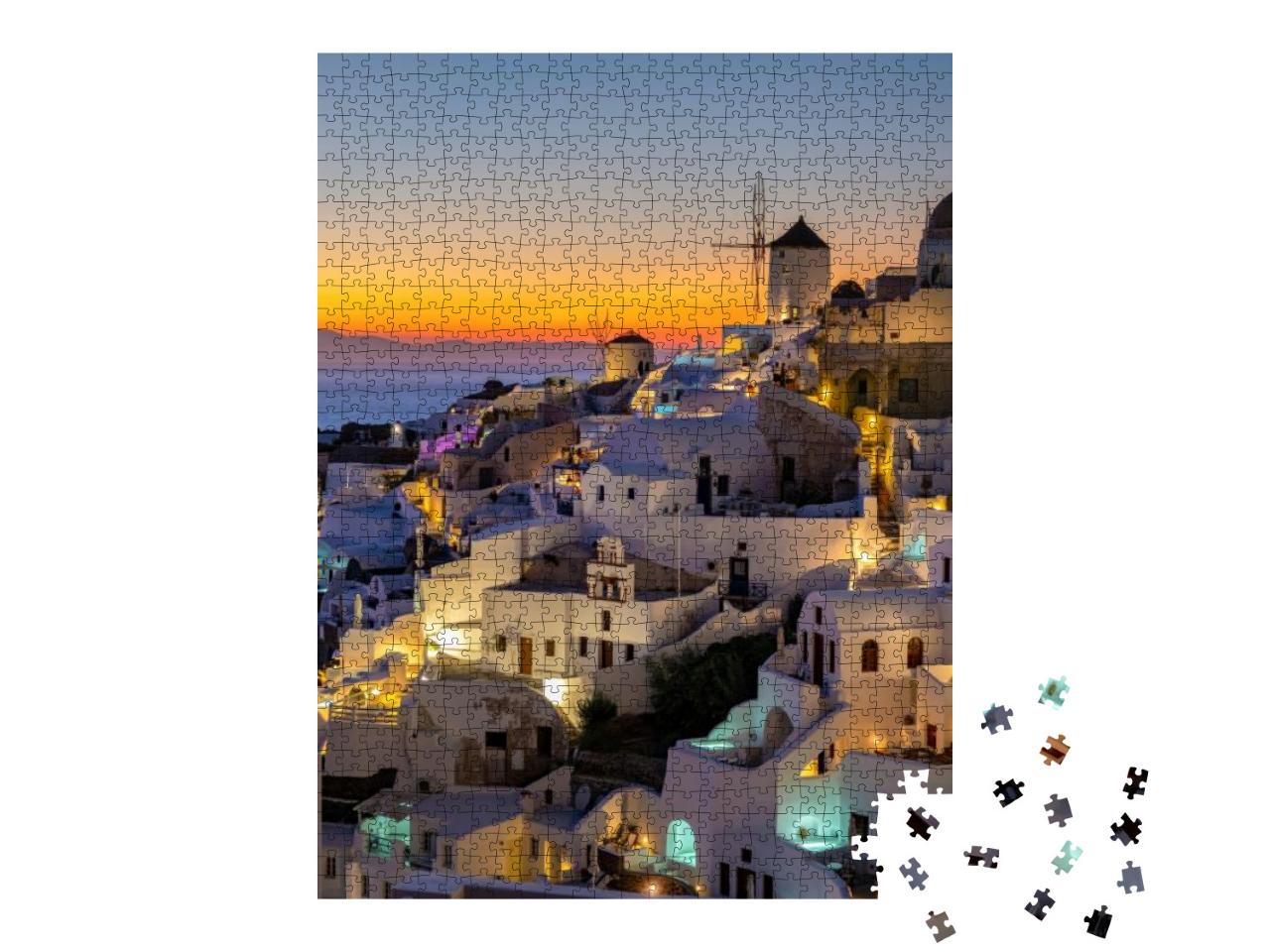 Puzzle 1000 Teile „Sonnenuntergang auf der Insel Santorini, Griechenland“