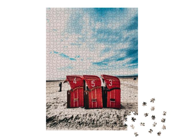Puzzle 1000 Teile „Strandkörbe auf Borkum, Deutschland“