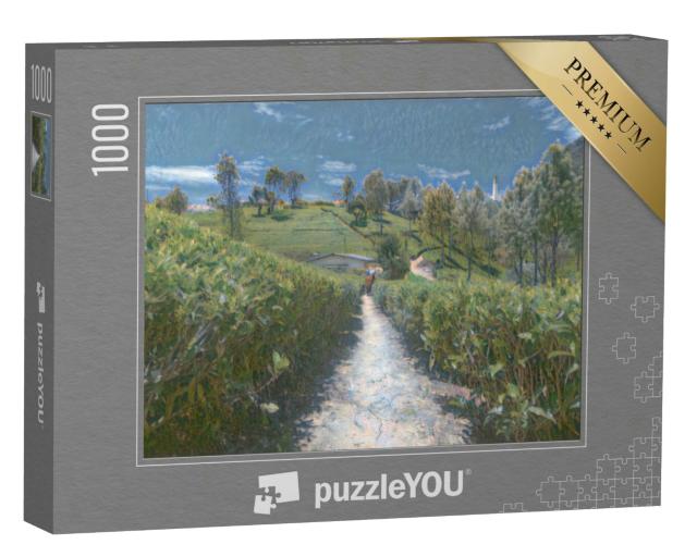 Puzzle 1000 Teile „im Kunst-Stil von Claude Monet - Teeplantagen und Fabrik in Sri Lanka - Puzzle-Kollektion Künstler & Gemälde“