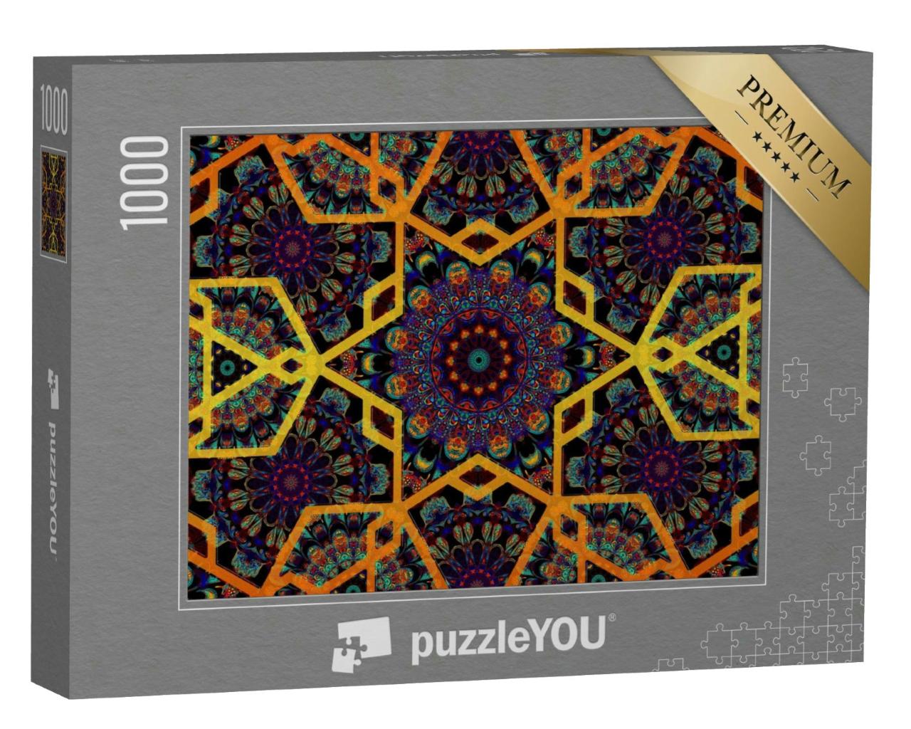 Puzzle 1000 Teile „Aquarell: arabische, geometrische Ornamente mit goldenen Linien“