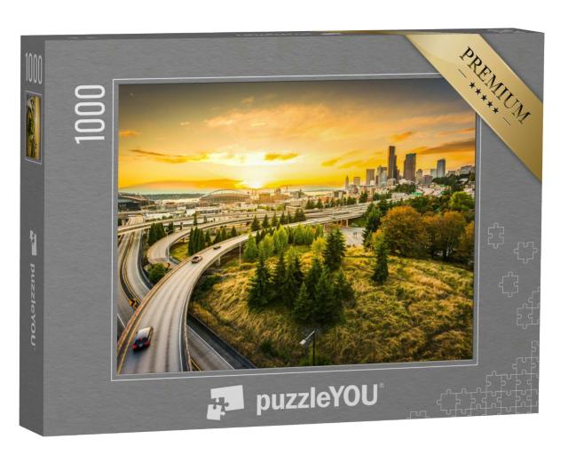 Puzzle 1000 Teile „Interstate-Autobahnen nach Seattle, Washington, USA“