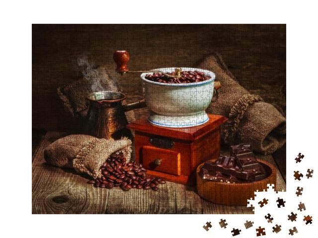 Puzzle 1000 Teile „Im alten Stil: Kaffeemühle und sonstiges Zubehör“