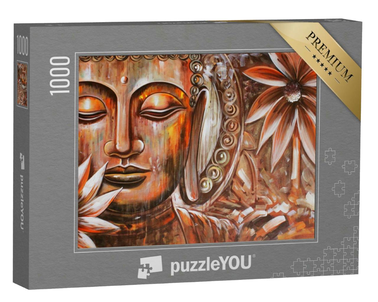 Puzzle 1000 Teile „Meditierender Buddha: Ölgemälde auf Leinwand“