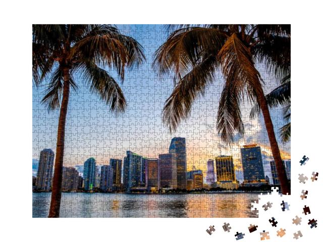 Puzzle 1000 Teile „Abendlicher Blick auf die Skyline von Miami, Florida, USA“