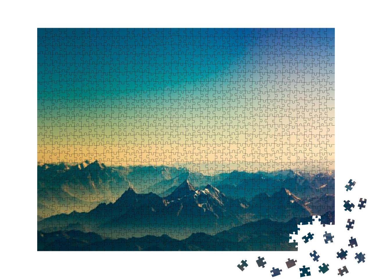 Puzzle 1000 Teile „Majestätische Gipfel des Himalaya-Gebirges im Sonnenuntergang“