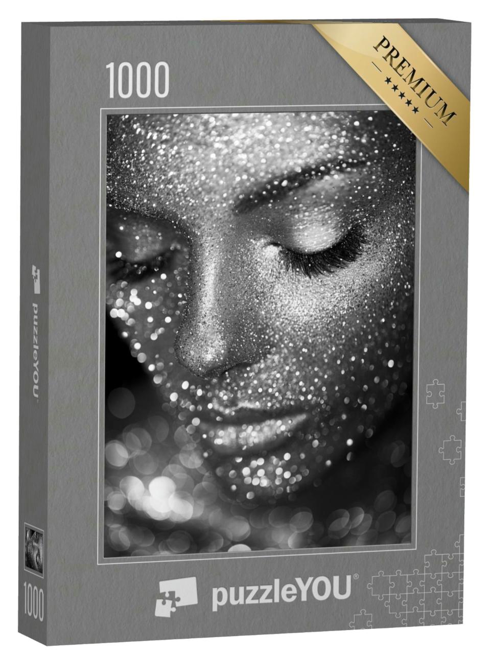 Puzzle 1000 Teile „Modefotografie: Design Glitter Make-up, schwarz-weiß“