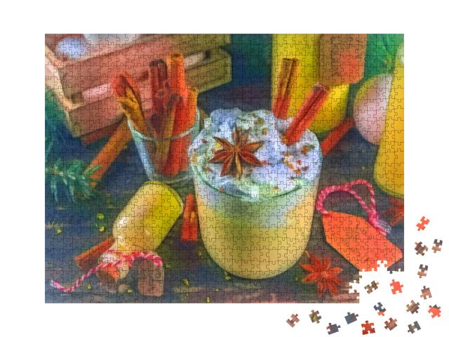 Puzzle 1000 Teile „im Kunst-Stil von Franz Marc - Weihnachts-Bombardino Livigno Cocktail - Puzzle-Kollektion Künstler & Gemälde“