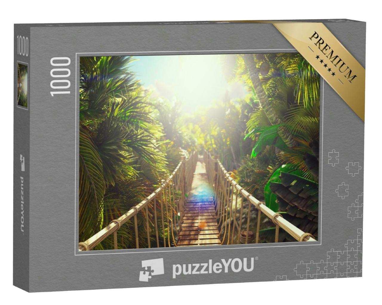 Puzzle 1000 Teile „Hölzerne Brücke über den grünen Dschungel“