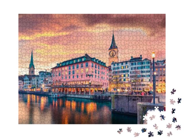 Puzzle 1000 Teile „Kirche Fraumünster in der Altstadt von Zürich, Schweiz“