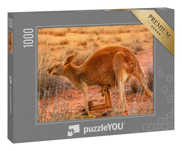 Puzzle 1000 Teile „Känguru-Muttertier mit Jungtier im roten Sand des Outbacks von Zentralaustralien“