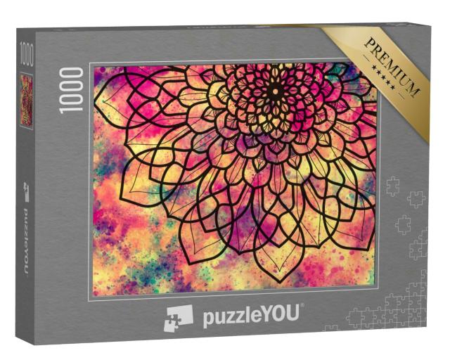 Puzzle 1000 Teile „Digitale Kunst: Mandala mit Aquarell-Hintergrund“