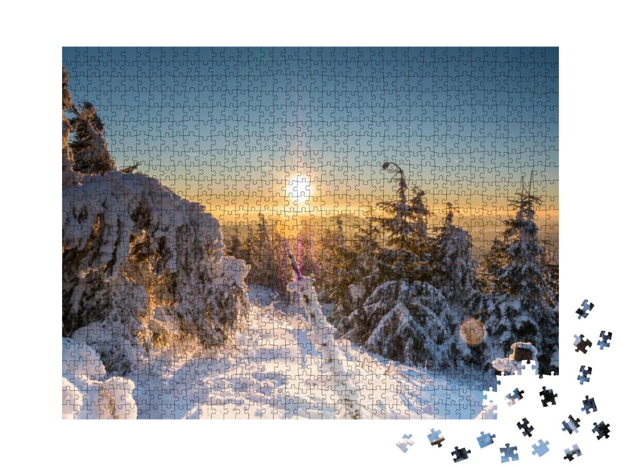 Puzzle 1000 Teile „Sonnenuntergang im winterlichen Erzgebirge, Deutschland“