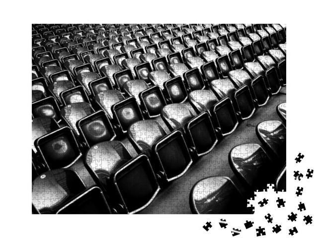 Puzzle 1000 Teile „Sitzreihen in einem Fußballstadion, schwarz-weiß“