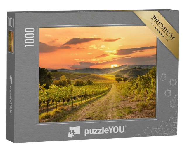 Puzzle 1000 Teile „Weinberge und Weingut bei Sonnenuntergang, wunderschöne Landschaft“
