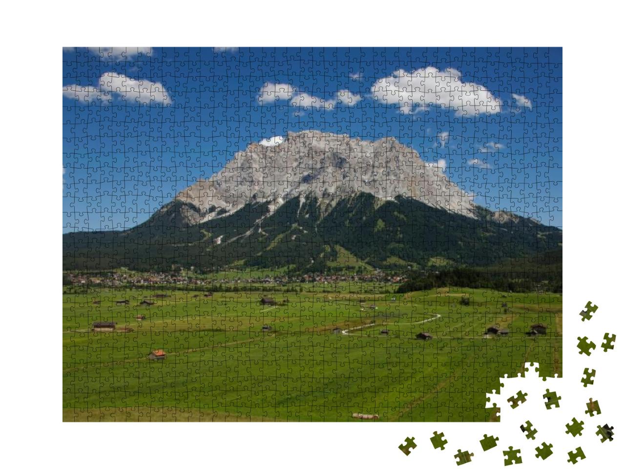 Puzzle 1000 Teile „Blick von Lermoos auf Ehrwald und Zugspitze, Tirol, Österreich“