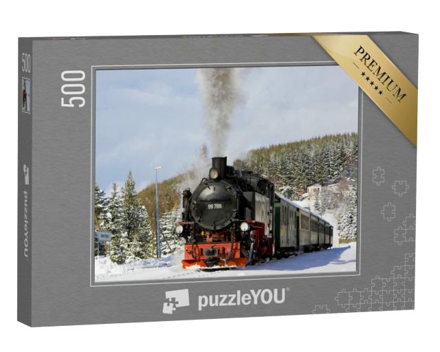 Puzzle 500 Teile „Dampfzug der Fichtelbergbahn nahe Oberwiesenthal, Deutschland“