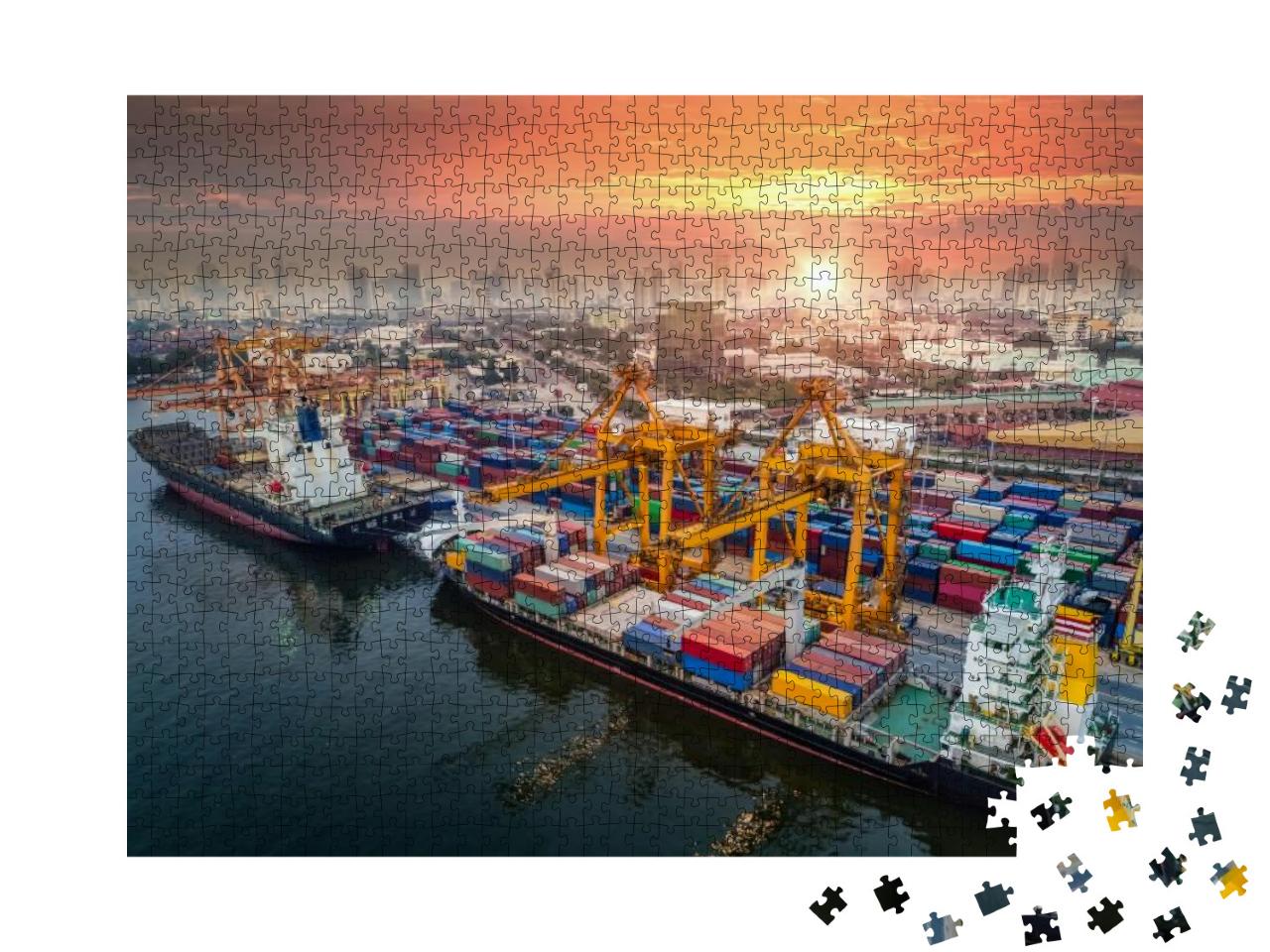Puzzle 1000 Teile „Hafen und Großstadt in der Abenddämmerung“