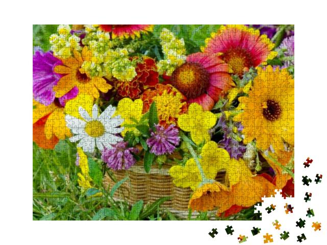 Puzzle 1000 Teile „Schöne Blumen in einem Korb“