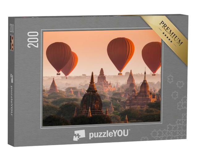 Puzzle 200 Teile „Heißluftballon über der Ebene von Bagan am nebligen Morgen, Myanmar“