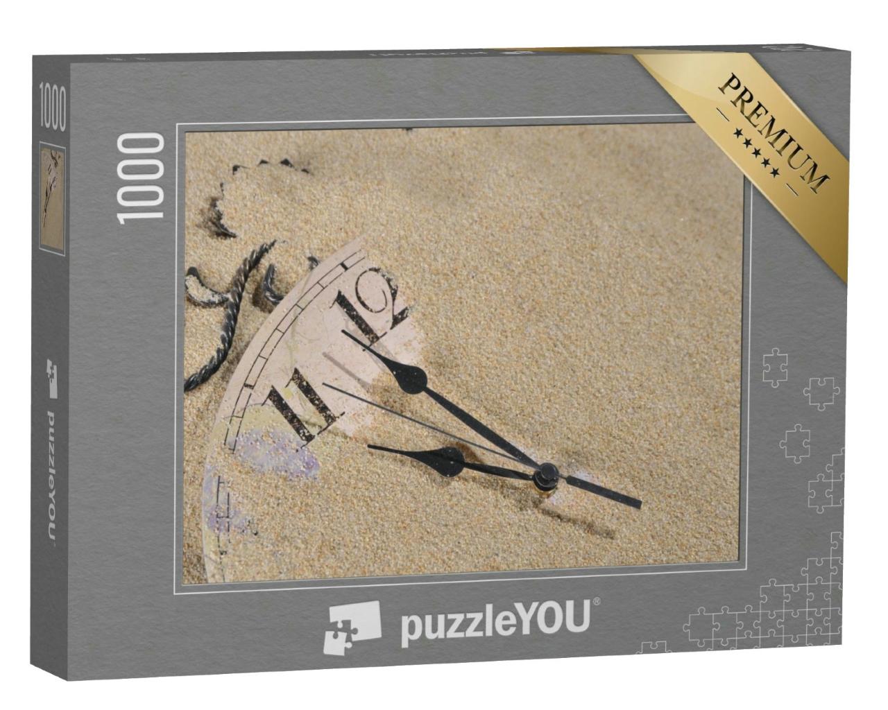 Puzzle 1000 Teile „Analoge Wanduhr unter dem Sand vergraben, schwarze Zeiger“